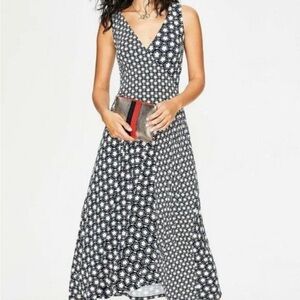 Boden Jennifer Jersey Navy V-Neck Faux Wrap Flower Dress Size 6